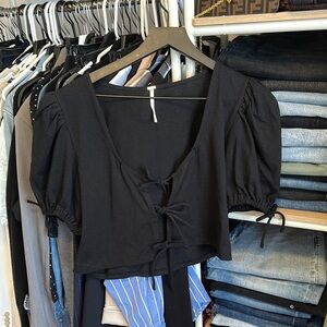 Free People Black Puff Sleeve Top